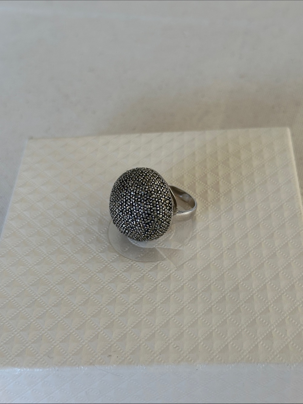 Marcasite Sterling Silver Dome Cocktail Ring - 925 Silver - Picture 2 of 6